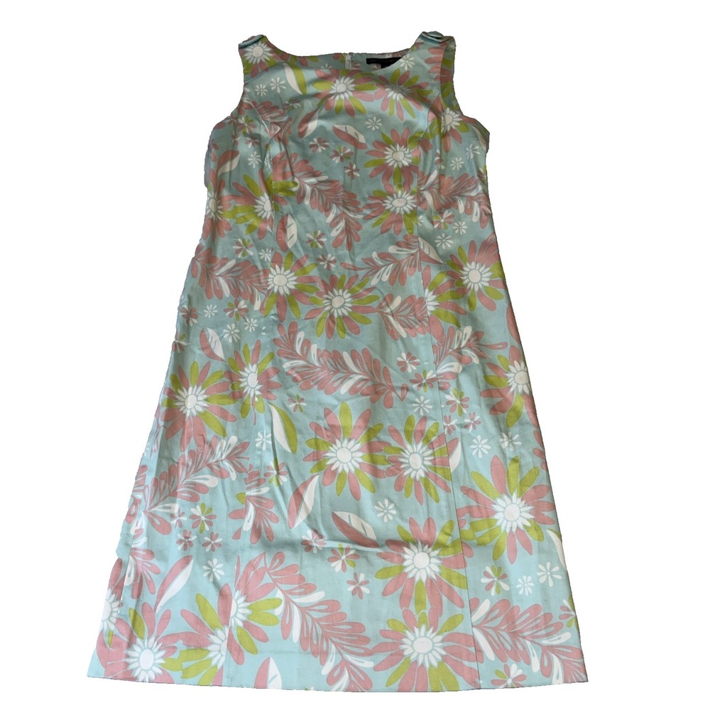 Brooks Brothers Women's 10 Blue Floral Sheath Dress Stretch Spring Garden Retro